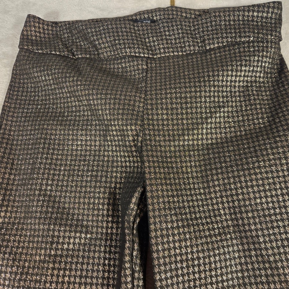 Rachel Zoe Womens Metallic Gold Black Houndstooth Slim Trousers Pants Size 14 - Picture 2 of 8